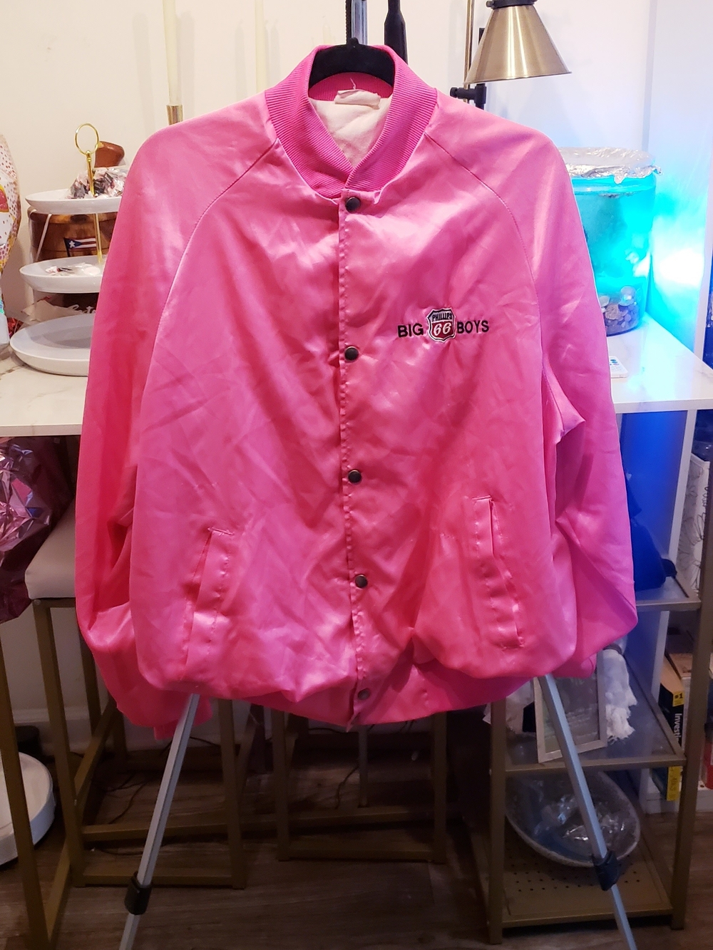 Pink Satin Bomber Jacket with 'BIG 66 BOYS' Logo VINTAGE